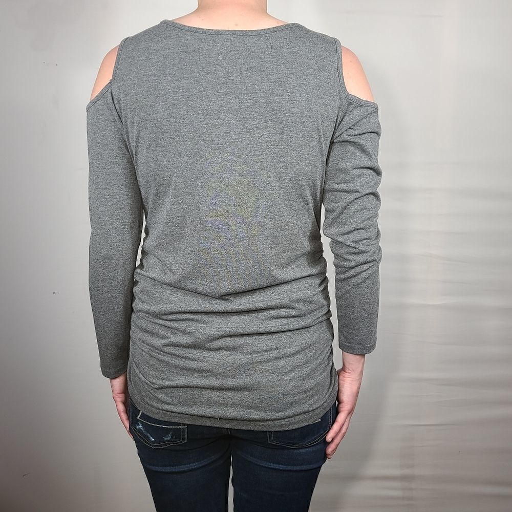 Gray Off The Shoulder Top - Picture 3 of 4